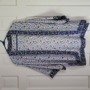 Max Studio women's blue white floral print cover up sz S kimono